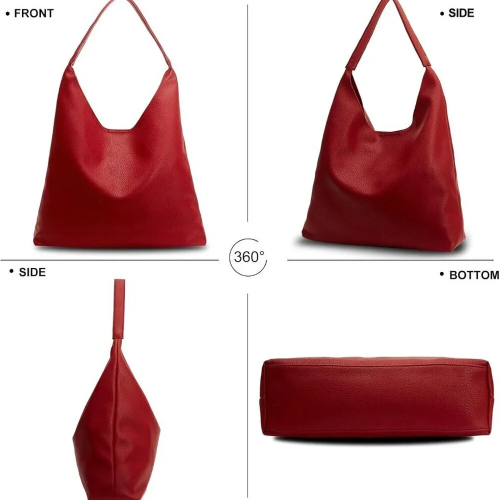 Hobo Bag Faux Leather Shoulder Tote Large Capacity Stylish for Women